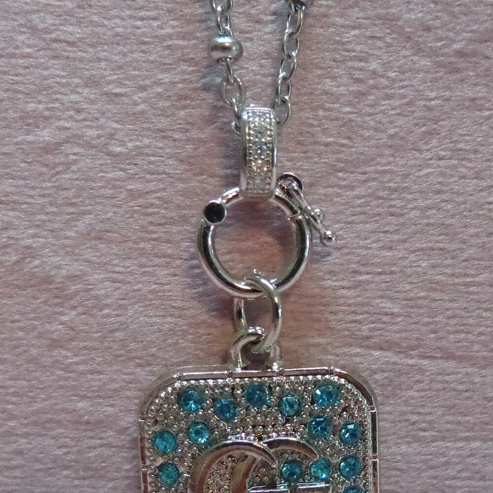 Upcycle/Repurpose Teal Crystal's Zip Charm💗w/Pave' Clasp Satellite Necklace
